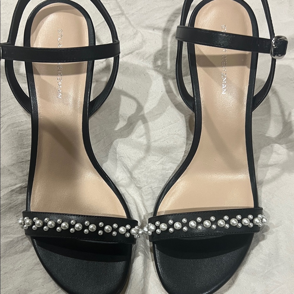 Stuart Weitzman Black Heels with Pearl Embellishments